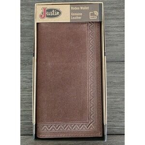 Justin Rodeo Wallet Brown Roughout Leather Western Bifold NEW